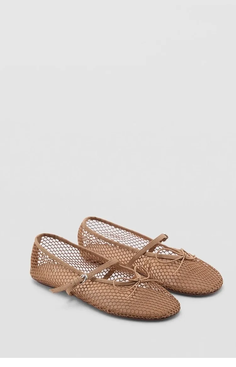 Mesh Summer Ballet Flats Shoes Women Buckle Strap Breathable 2025 New Flats Shoes Ladies Black Mary Janes Footwear Loafers