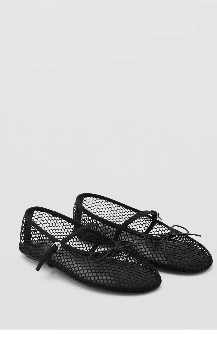Mesh Summer Ballet Flats Shoes Women Buckle Strap Breathable 2025 New Flats Shoes Ladies Black Mary Janes Footwear Loafers
