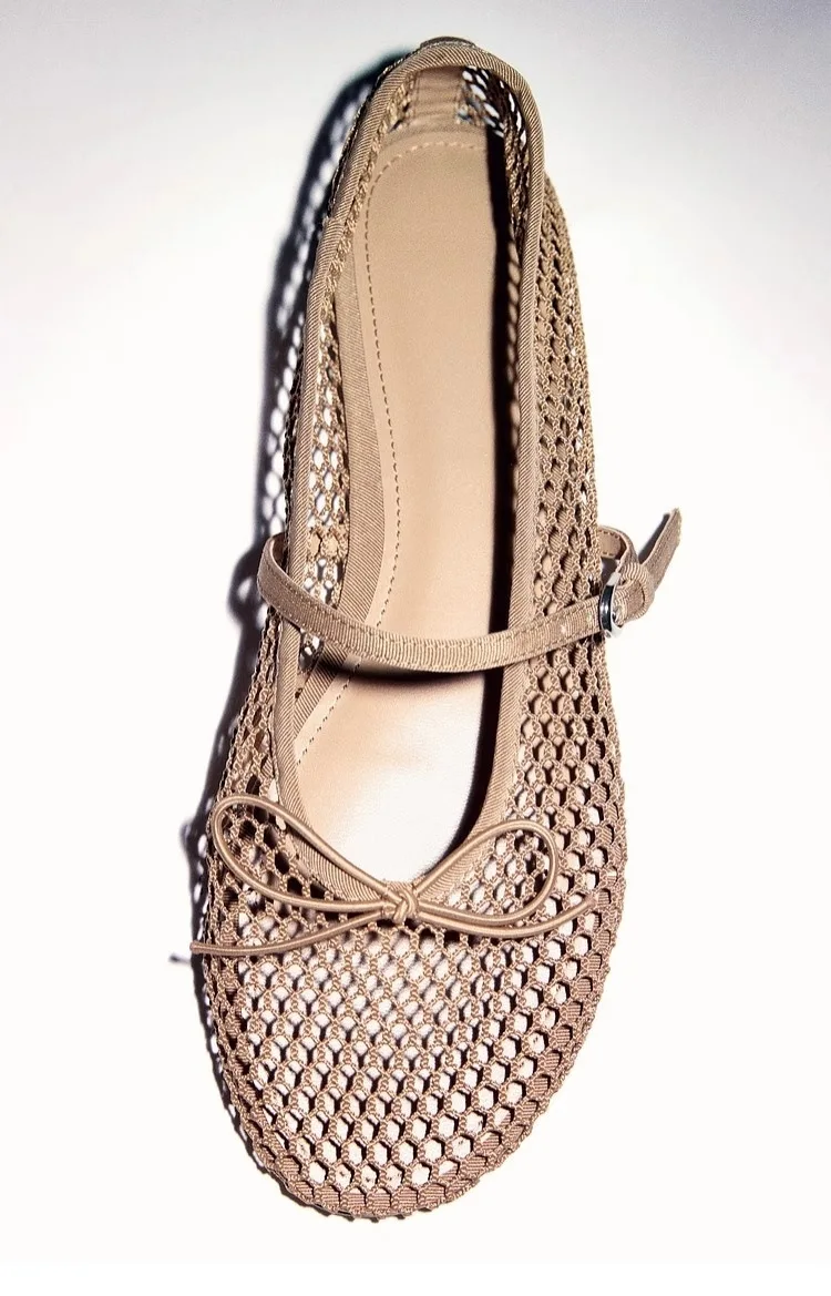 Mesh Summer Ballet Flats Shoes Women Buckle Strap Breathable 2025 New Flats Shoes Ladies Black Mary Janes Footwear Loafers