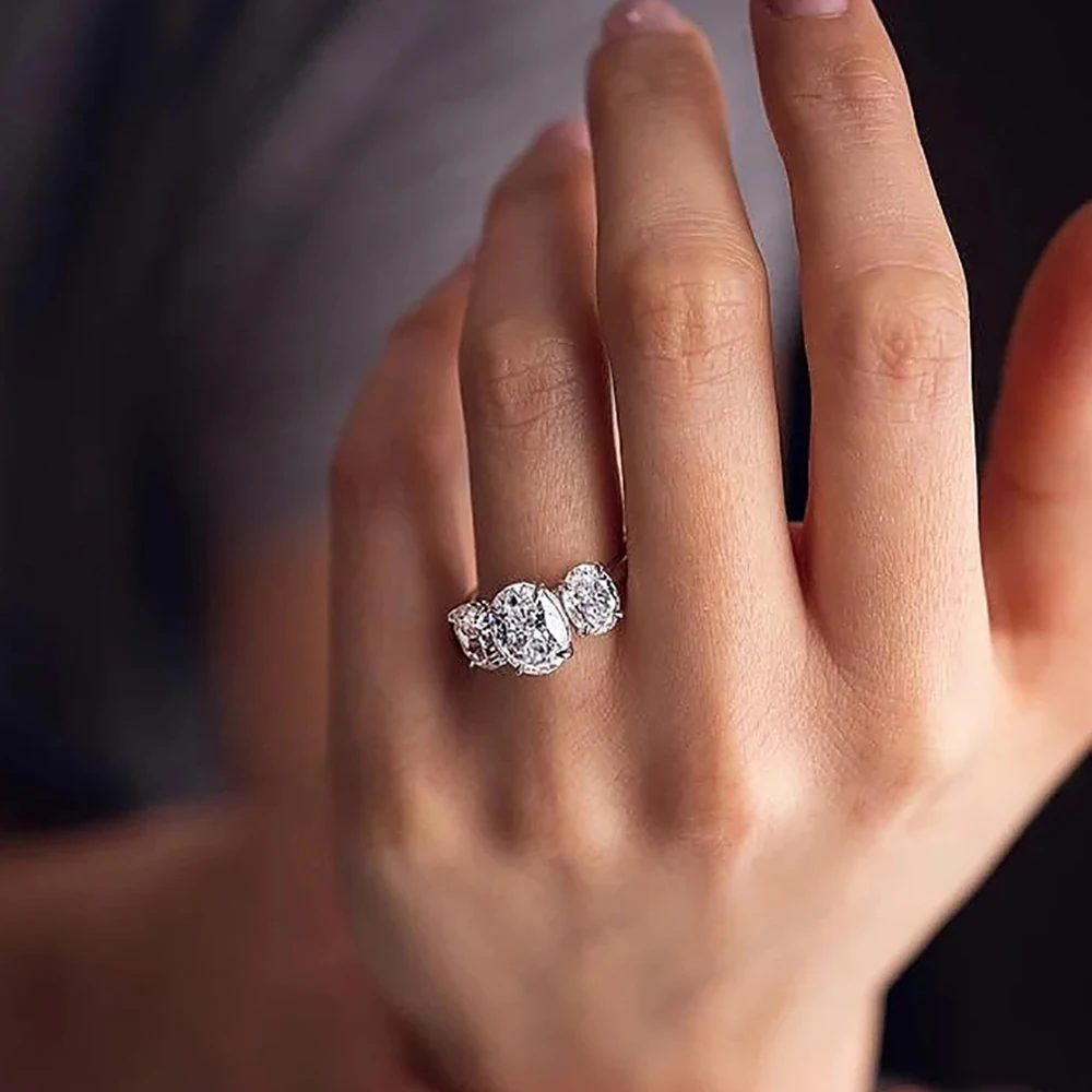 3/6 Carat Oval Cut Moissanite Engagement Rings 3-Stone Lab Diamond 925 Sterling Silver Wedding Rings Band for Women Fine Jewelry