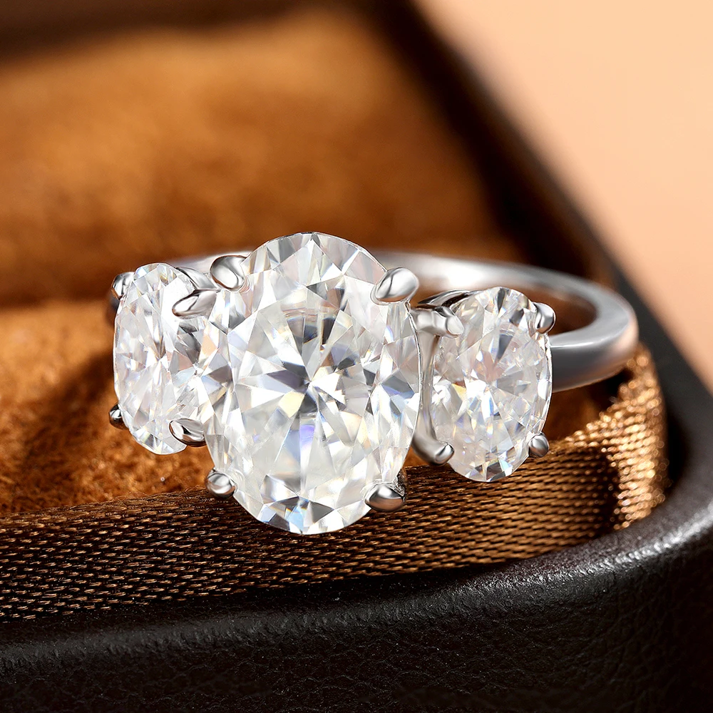 3/6 Carat Oval Cut Moissanite Engagement Rings 3-Stone Lab Diamond 925 Sterling Silver Wedding Rings Band for Women Fine Jewelry