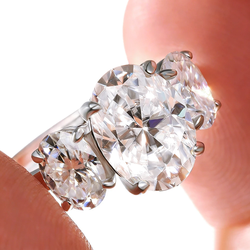 3/6 Carat Oval Cut Moissanite Engagement Rings 3-Stone Lab Diamond 925 Sterling Silver Wedding Rings Band for Women Fine Jewelry