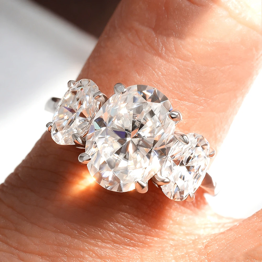 3/6 Carat Oval Cut Moissanite Engagement Rings 3-Stone Lab Diamond 925 Sterling Silver Wedding Rings Band for Women Fine Jewelry