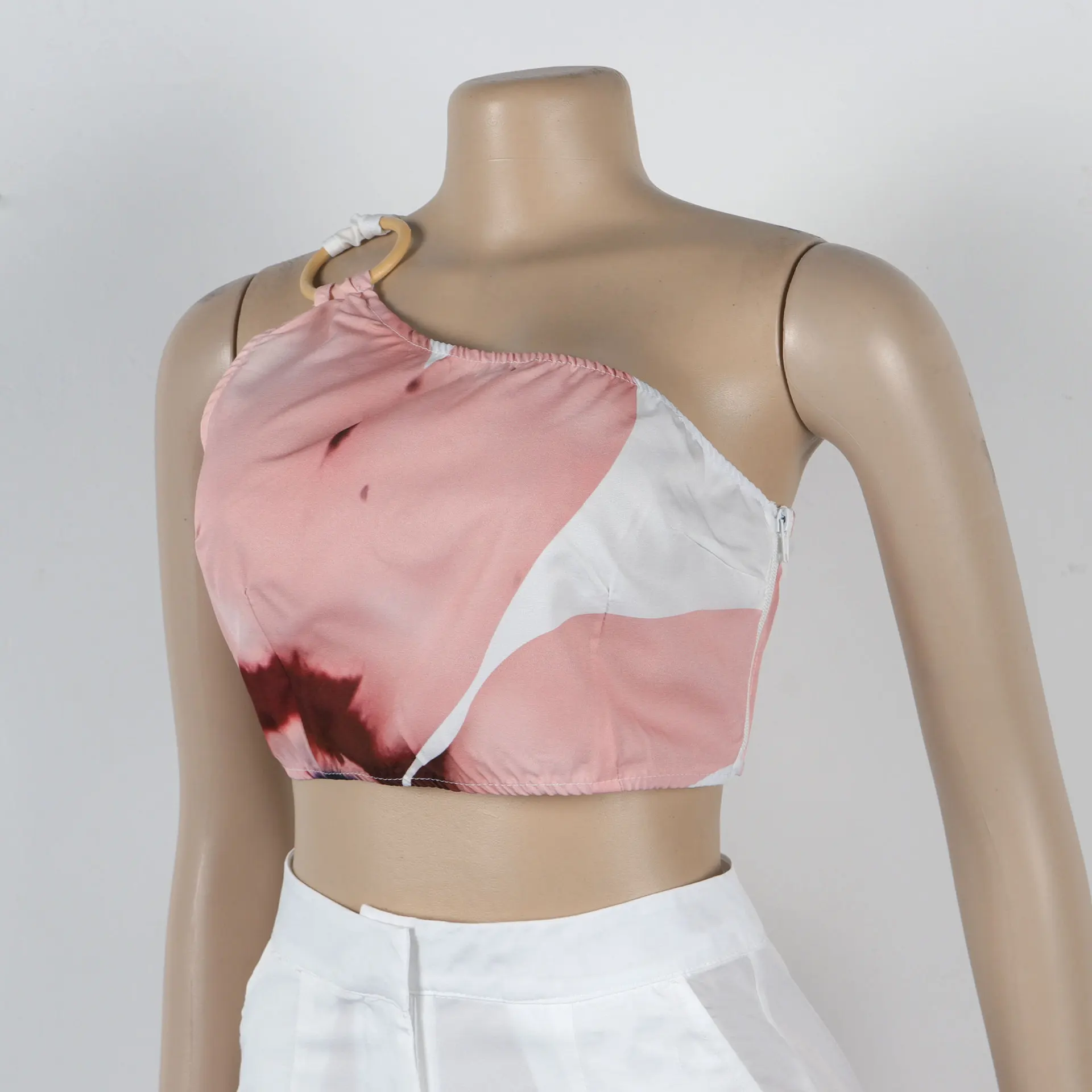Women Set Floral Print Sleeveless Skew Collar Tops +Wide Leg Pants Two 2 Piece Set Outfit Summer Street Tracksuit