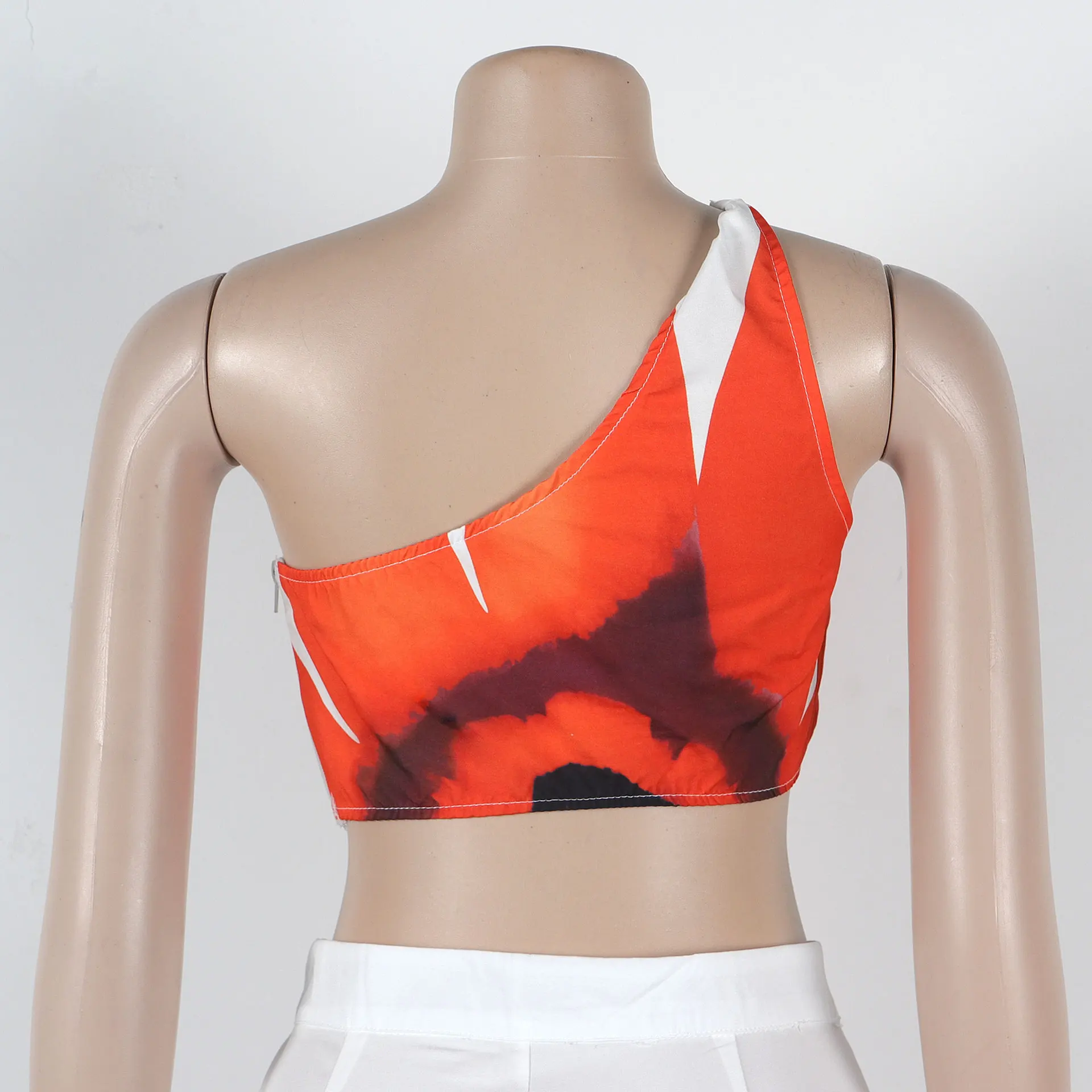 Women Set Floral Print Sleeveless Skew Collar Tops +Wide Leg Pants Two 2 Piece Set Outfit Summer Street Tracksuit