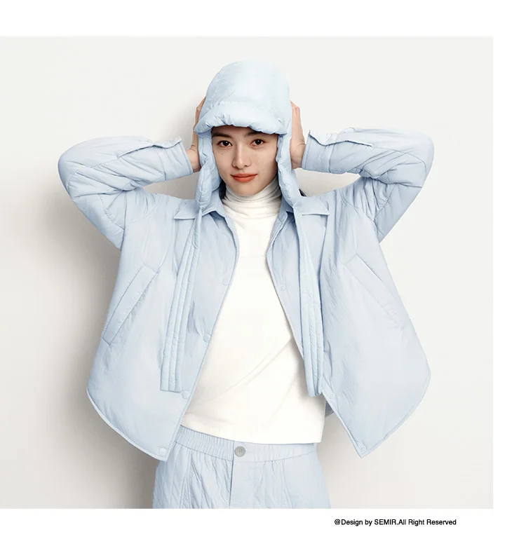 Semir Cotton Coat Women Winter Shirt-Style Bud Top Relaxed Fit 2025 New Lapel Textured Girly Cotton Jacket Women's Clothing