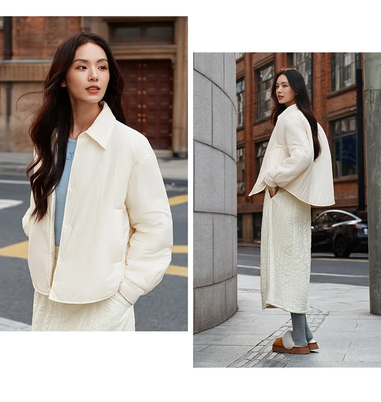 Semir Cotton Coat Women Winter Shirt-Style Bud Top Relaxed Fit 2025 New Lapel Textured Girly Cotton Jacket Women's Clothing