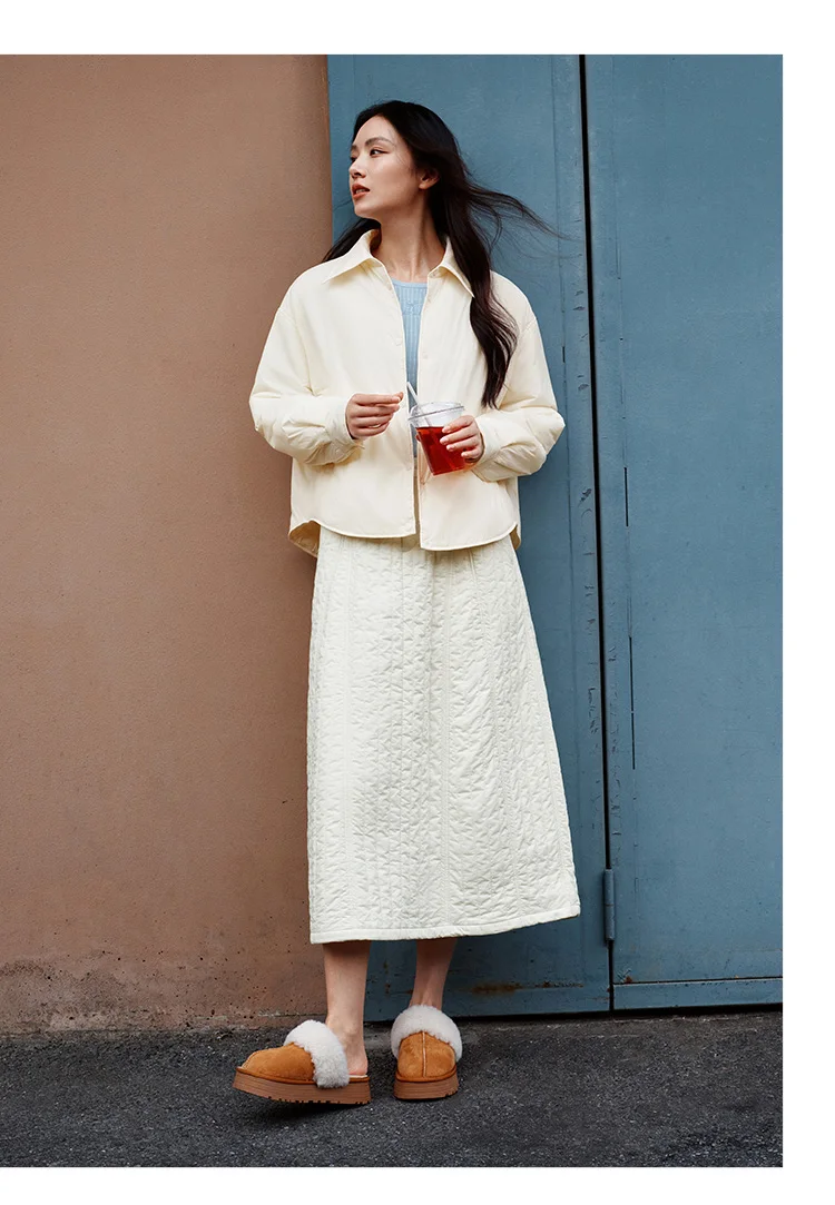 Semir Cotton Coat Women Winter Shirt-Style Bud Top Relaxed Fit 2025 New Lapel Textured Girly Cotton Jacket Women's Clothing