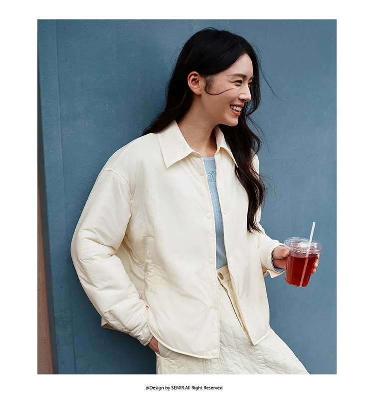 Semir Cotton Coat Women Winter Shirt-Style Bud Top Relaxed Fit 2025 New Lapel Textured Girly Cotton Jacket Women's Clothing