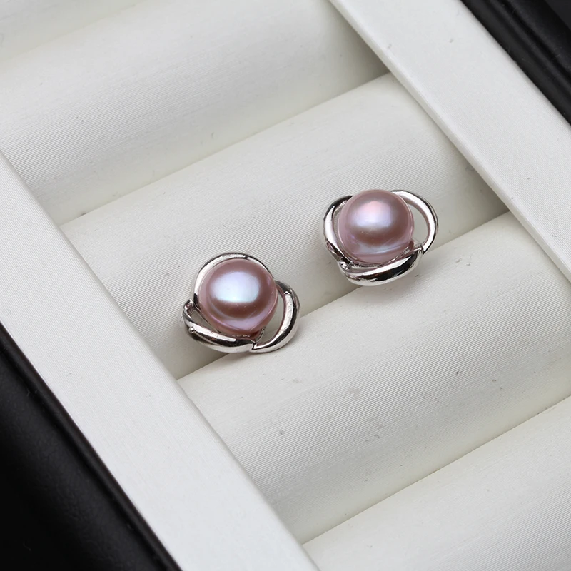 Genuine Silver 925 White Stud Earrings Pearl Woman,Natural Freshwater Bridal Jewelry Pearl Earrings Wife Mother Gift Pink Black