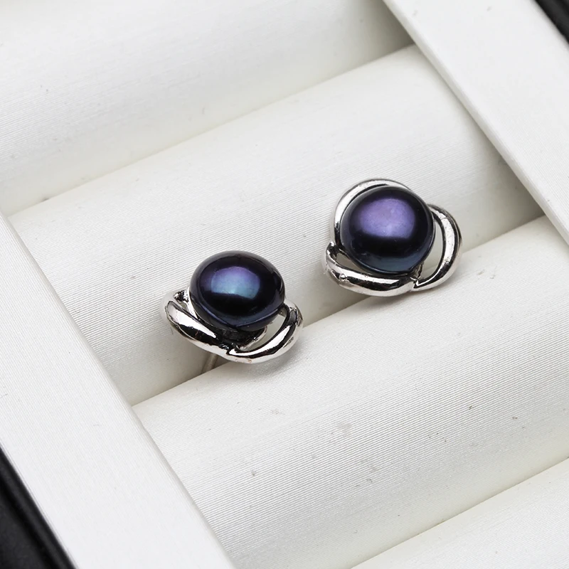 Genuine Silver 925 White Stud Earrings Pearl Woman,Natural Freshwater Bridal Jewelry Pearl Earrings Wife Mother Gift Pink Black