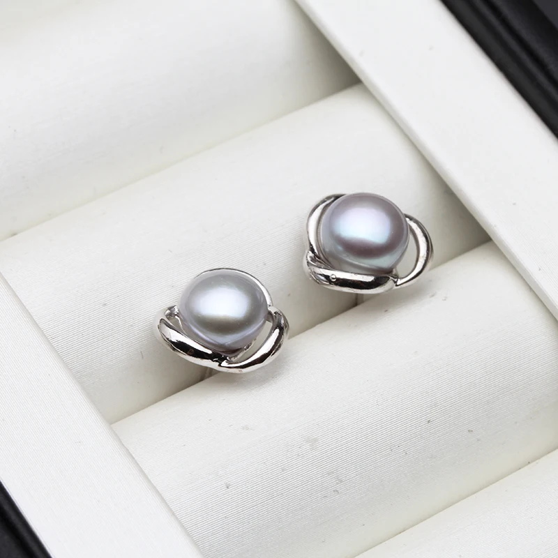 Genuine Silver 925 White Stud Earrings Pearl Woman,Natural Freshwater Bridal Jewelry Pearl Earrings Wife Mother Gift Pink Black