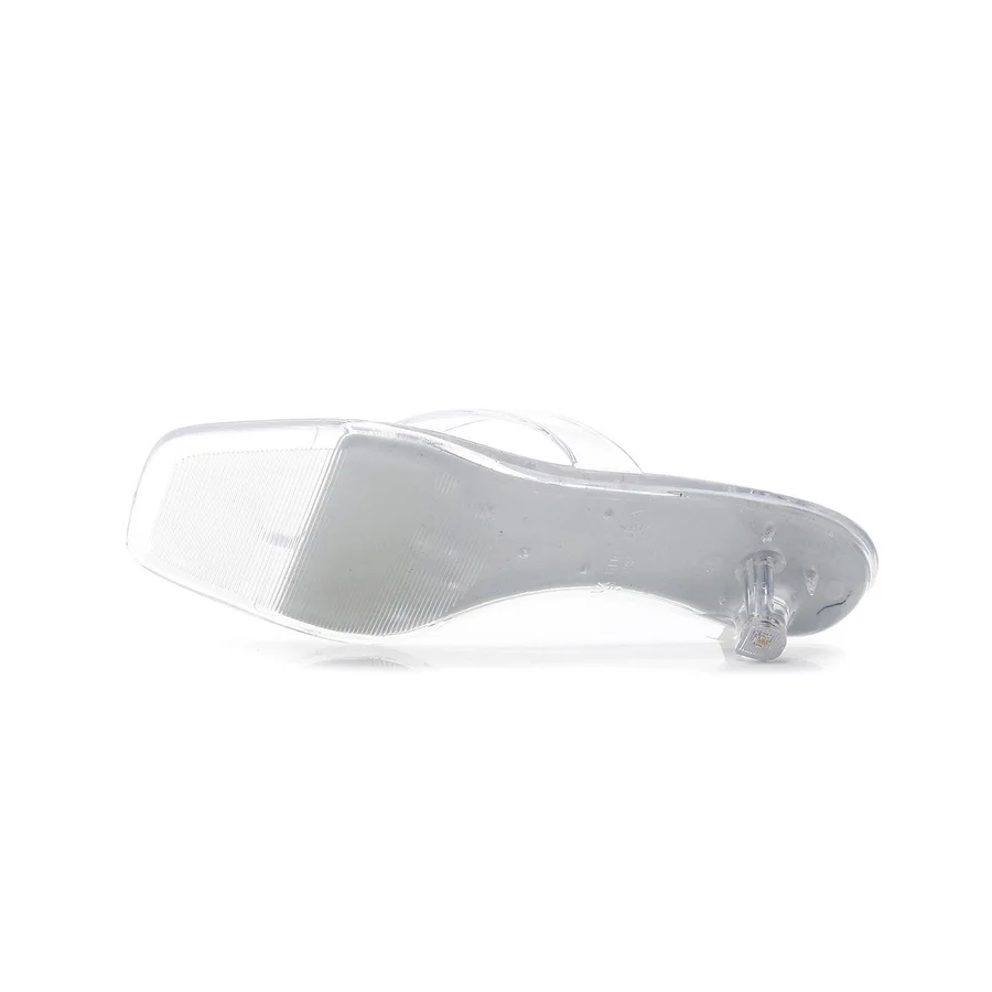 New Low Heels Thong Sandals for Women Square Toe Fashion Transparent Heeled Flip Flops Woman Summer Clear Stiletto Beach Sandal