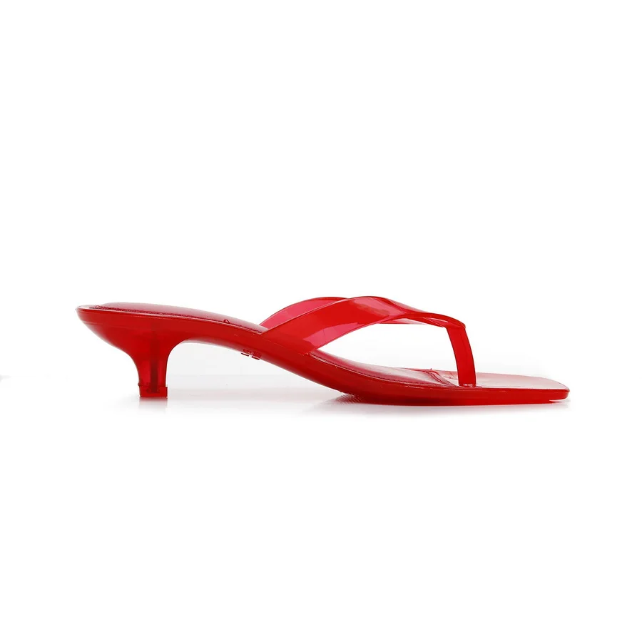 New Low Heels Thong Sandals for Women Square Toe Fashion Transparent Heeled Flip Flops Woman Summer Clear Stiletto Beach Sandal