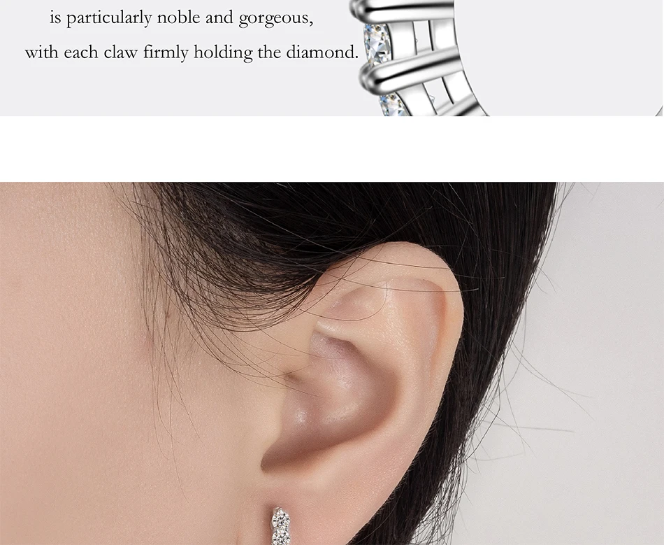 PERFANY 1.2CT Moissanite Earrings for Women S925 Pure Silver GRA Certified Diamonds Straight Row Ear Buckles Fashion Jewelry