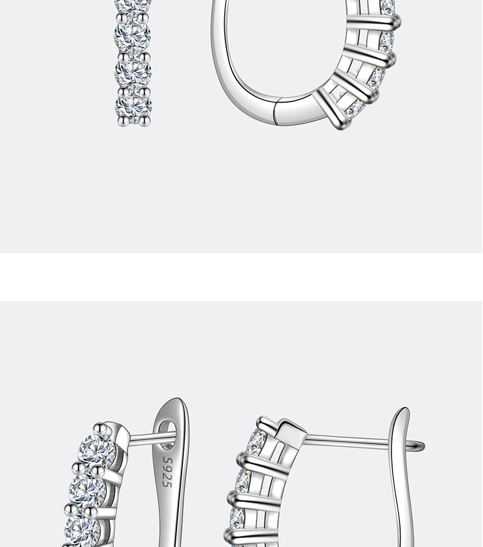 PERFANY 1.2CT Moissanite Earrings for Women S925 Pure Silver GRA Certified Diamonds Straight Row Ear Buckles Fashion Jewelry