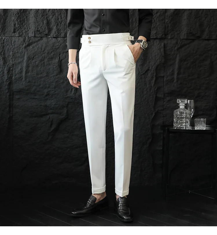 High Quality Italian Style High-waisted Suit Pants Fashion Neapolitan Men's Slim Fit Business Office Social Wedding Trousers
