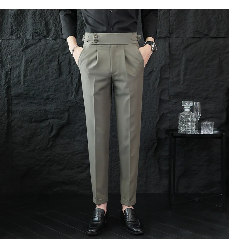 High Quality Italian Style High-waisted Suit Pants Fashion Neapolitan Men's Slim Fit Business Office Social Wedding Trousers