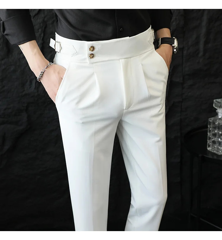 High Quality Italian Style High-waisted Suit Pants Fashion Neapolitan Men's Slim Fit Business Office Social Wedding Trousers