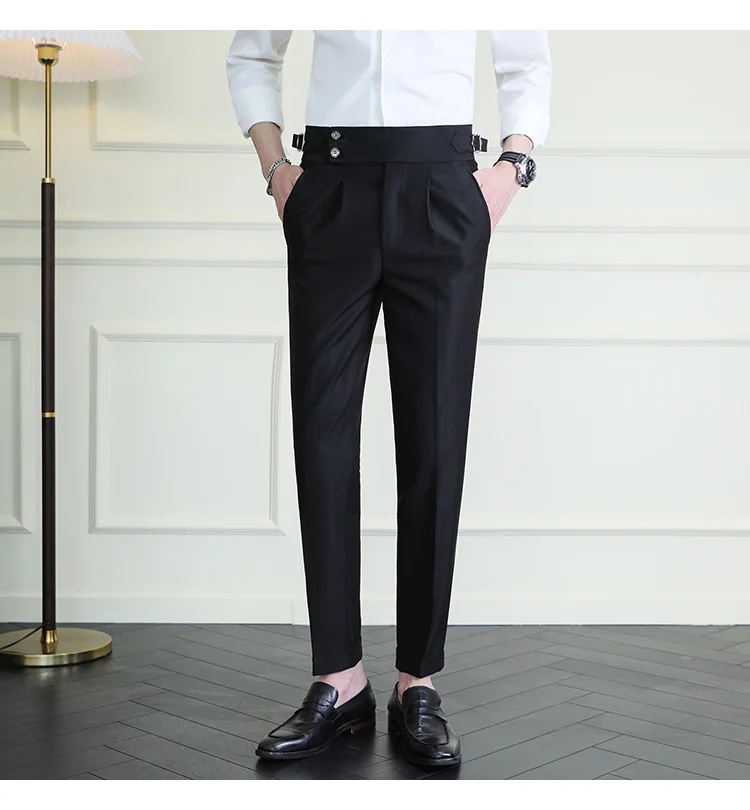 High Quality Italian Style High-waisted Suit Pants Fashion Neapolitan Men's Slim Fit Business Office Social Wedding Trousers