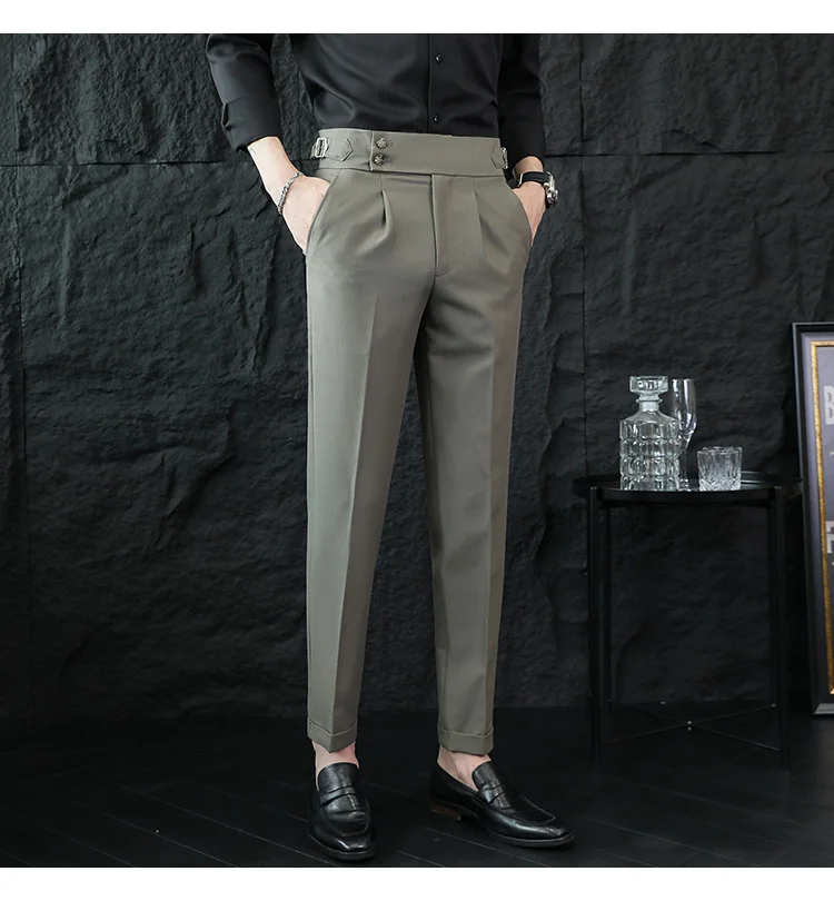 High Quality Italian Style High-waisted Suit Pants Fashion Neapolitan Men's Slim Fit Business Office Social Wedding Trousers