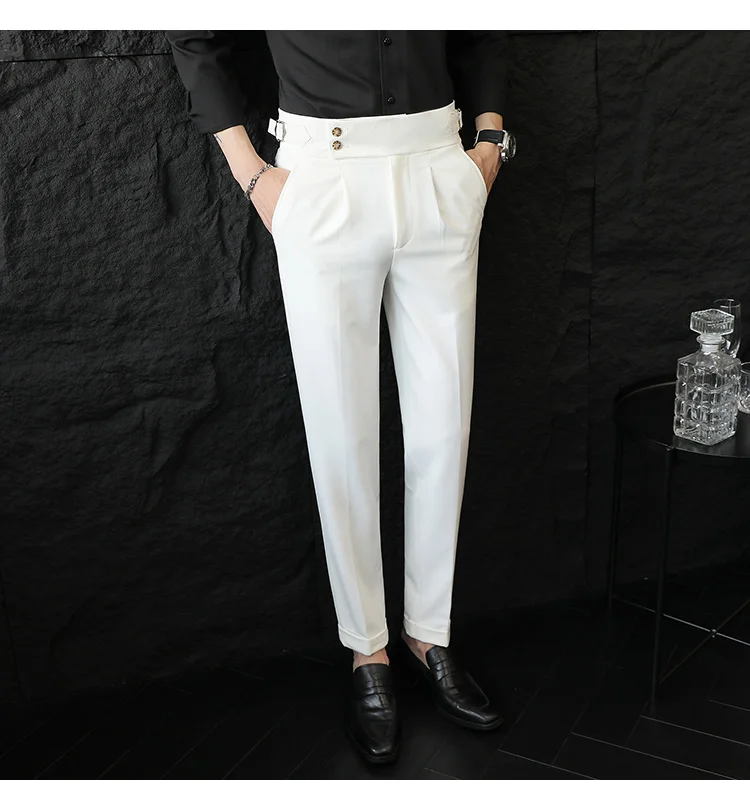 High Quality Italian Style High-waisted Suit Pants Fashion Neapolitan Men's Slim Fit Business Office Social Wedding Trousers