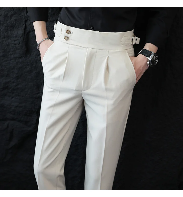 High Quality Italian Style High-waisted Suit Pants Fashion Neapolitan Men's Slim Fit Business Office Social Wedding Trousers