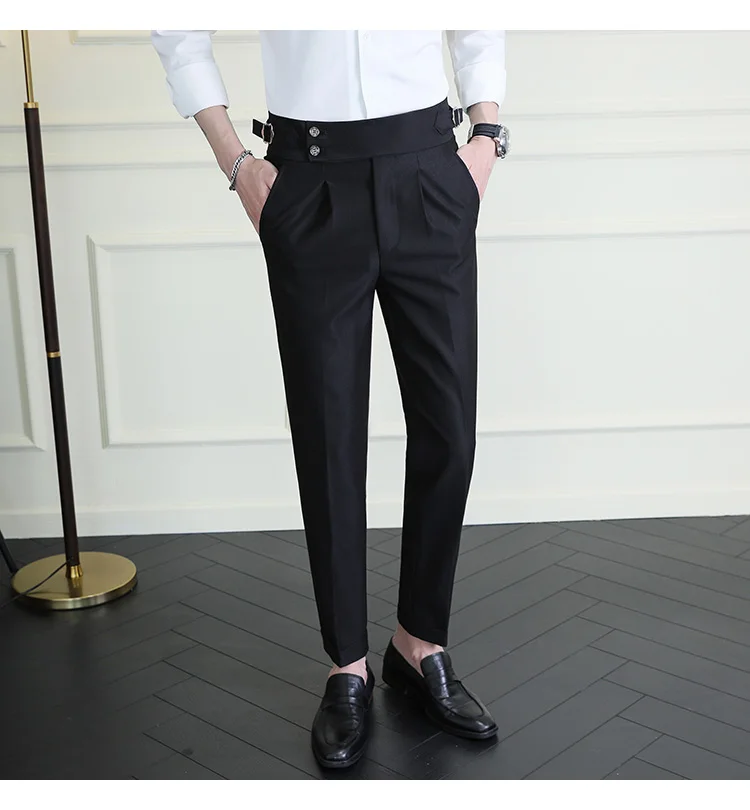 High Quality Italian Style High-waisted Suit Pants Fashion Neapolitan Men's Slim Fit Business Office Social Wedding Trousers