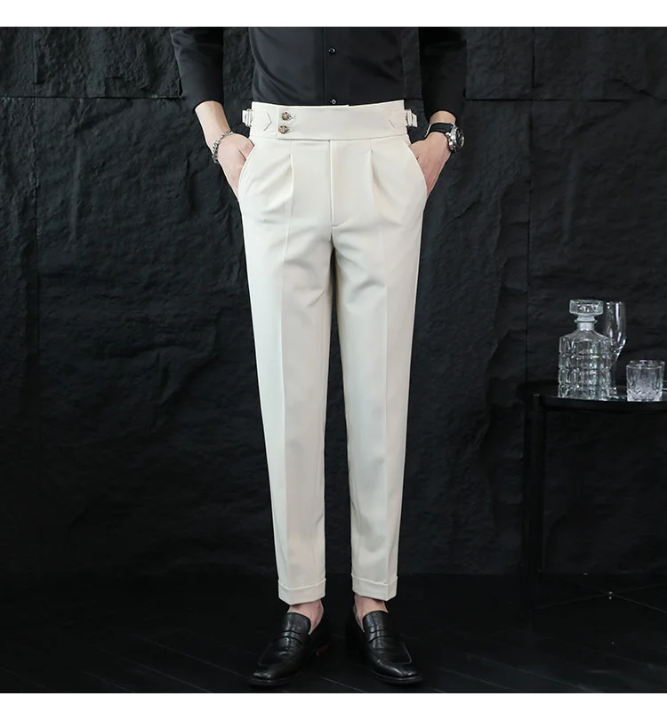 High Quality Italian Style High-waisted Suit Pants Fashion Neapolitan Men's Slim Fit Business Office Social Wedding Trousers