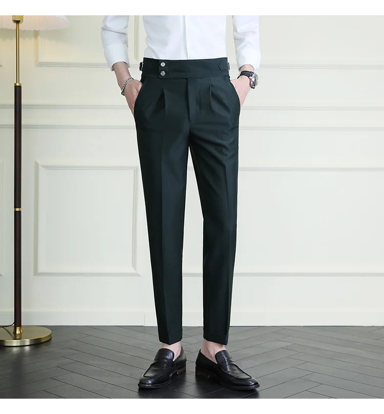 High Quality Italian Style High-waisted Suit Pants Fashion Neapolitan Men's Slim Fit Business Office Social Wedding Trousers