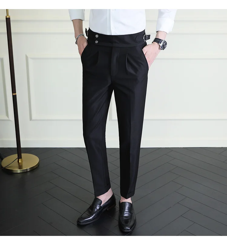 High Quality Italian Style High-waisted Suit Pants Fashion Neapolitan Men's Slim Fit Business Office Social Wedding Trousers