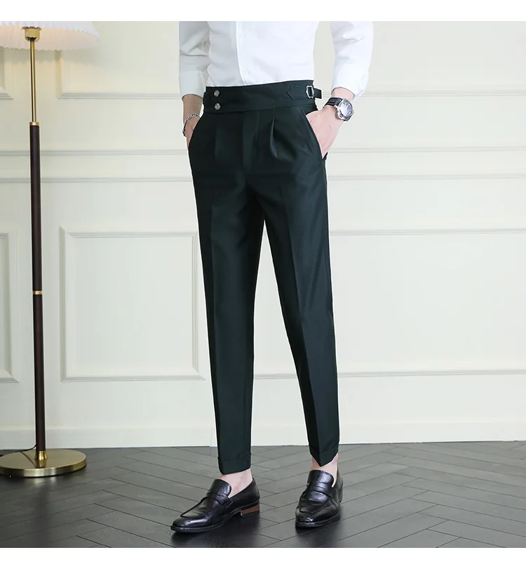 High Quality Italian Style High-waisted Suit Pants Fashion Neapolitan Men's Slim Fit Business Office Social Wedding Trousers