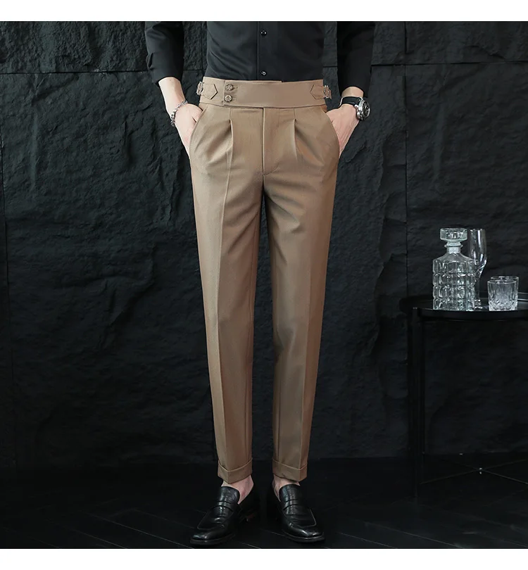 High Quality Italian Style High-waisted Suit Pants Fashion Neapolitan Men's Slim Fit Business Office Social Wedding Trousers