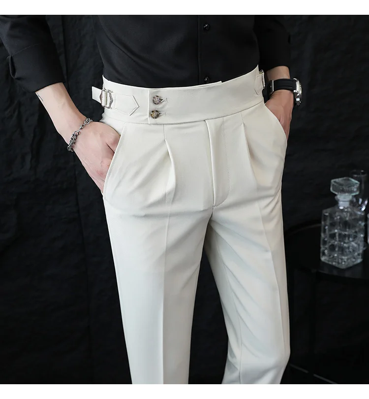 High Quality Italian Style High-waisted Suit Pants Fashion Neapolitan Men's Slim Fit Business Office Social Wedding Trousers