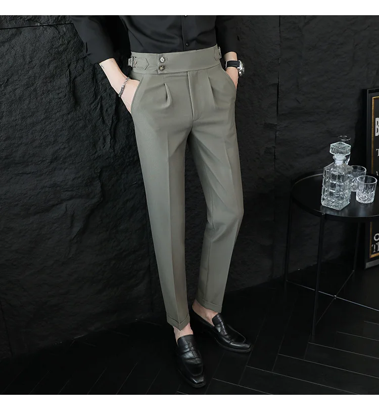 High Quality Italian Style High-waisted Suit Pants Fashion Neapolitan Men's Slim Fit Business Office Social Wedding Trousers
