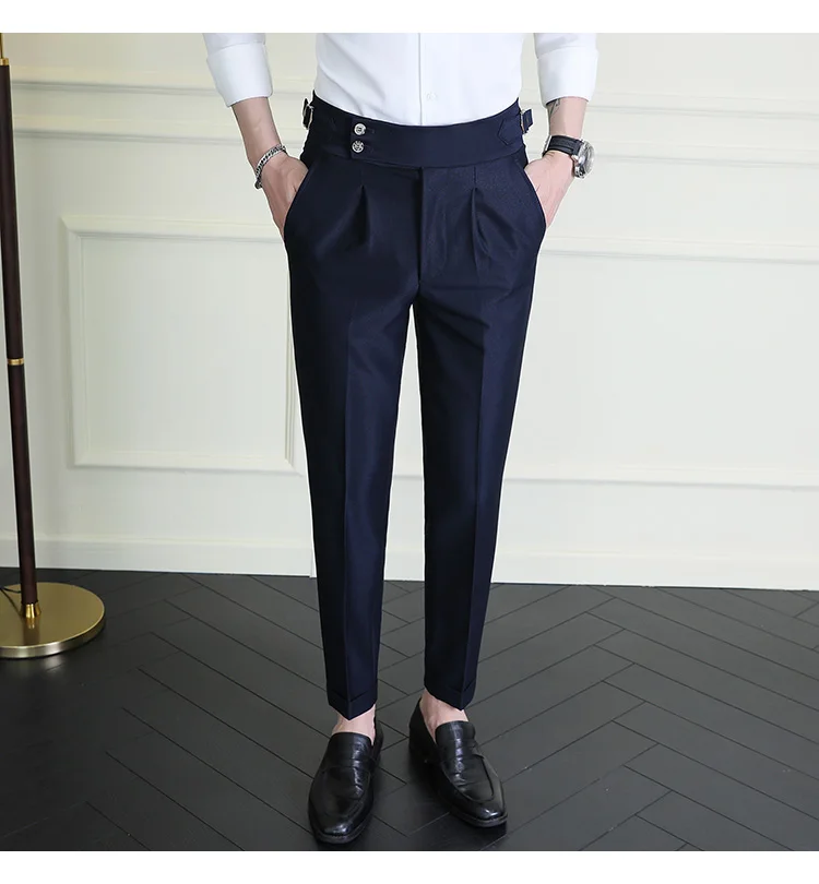 High Quality Italian Style High-waisted Suit Pants Fashion Neapolitan Men's Slim Fit Business Office Social Wedding Trousers