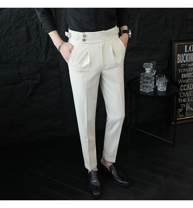 High Quality Italian Style High-waisted Suit Pants Fashion Neapolitan Men's Slim Fit Business Office Social Wedding Trousers