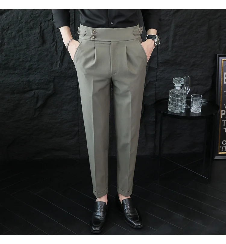 High Quality Italian Style High-waisted Suit Pants Fashion Neapolitan Men's Slim Fit Business Office Social Wedding Trousers