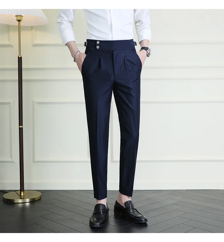High Quality Italian Style High-waisted Suit Pants Fashion Neapolitan Men's Slim Fit Business Office Social Wedding Trousers