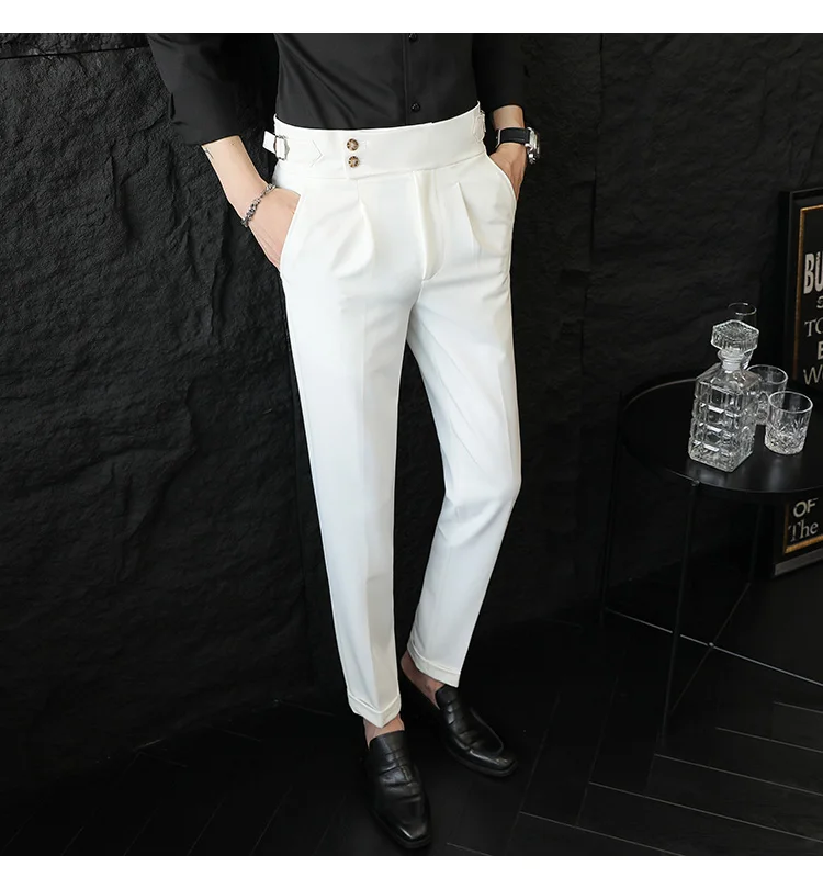 High Quality Italian Style High-waisted Suit Pants Fashion Neapolitan Men's Slim Fit Business Office Social Wedding Trousers