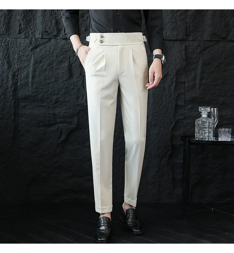 High Quality Italian Style High-waisted Suit Pants Fashion Neapolitan Men's Slim Fit Business Office Social Wedding Trousers