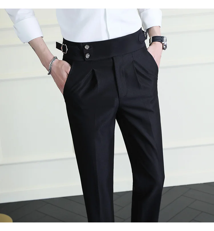 High Quality Italian Style High-waisted Suit Pants Fashion Neapolitan Men's Slim Fit Business Office Social Wedding Trousers