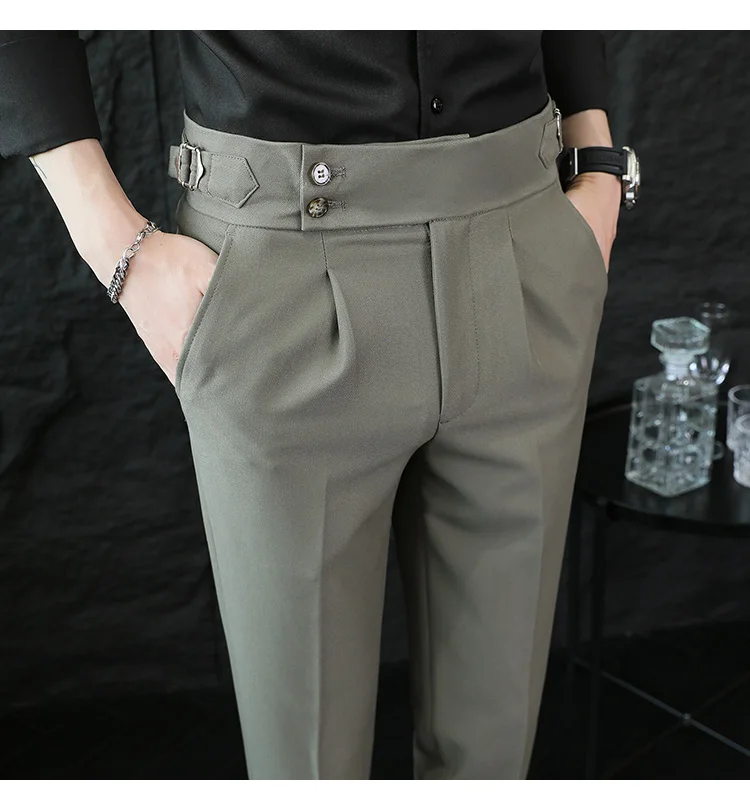 High Quality Italian Style High-waisted Suit Pants Fashion Neapolitan Men's Slim Fit Business Office Social Wedding Trousers