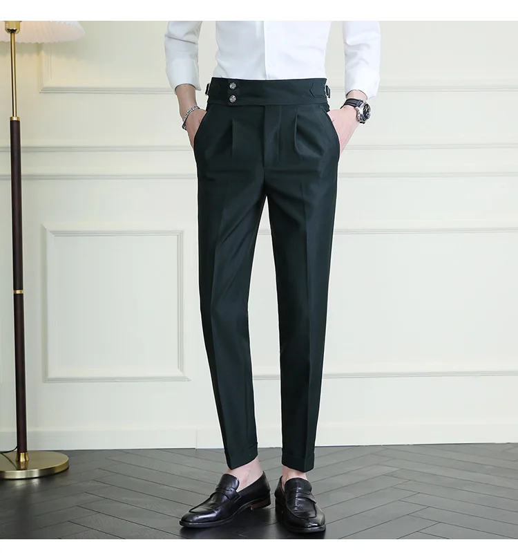 High Quality Italian Style High-waisted Suit Pants Fashion Neapolitan Men's Slim Fit Business Office Social Wedding Trousers