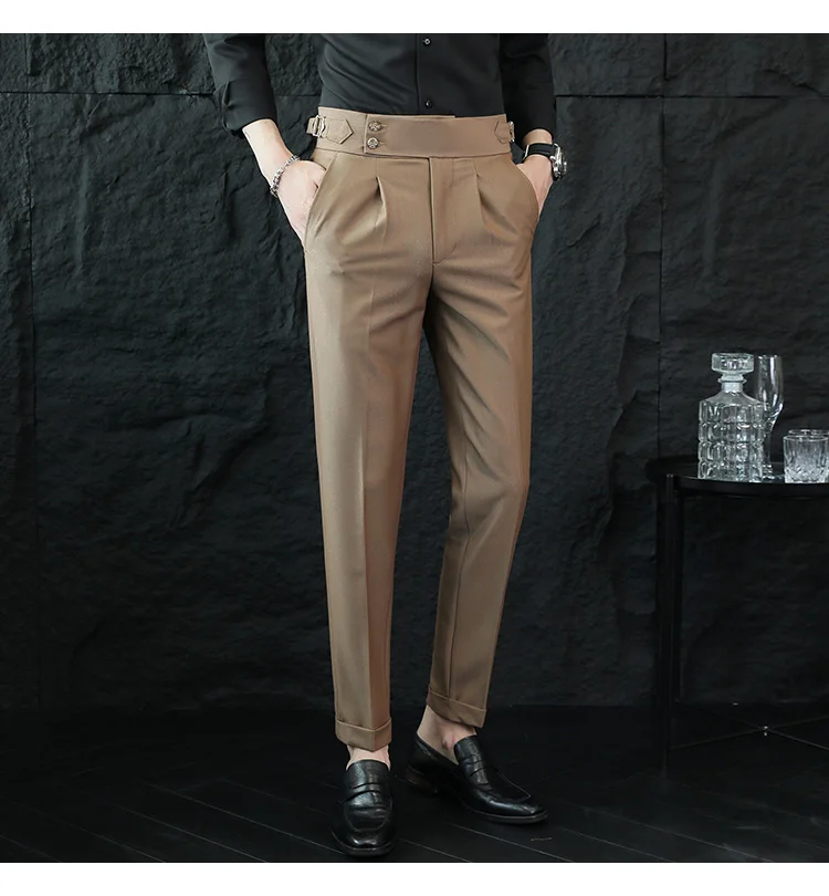 High Quality Italian Style High-waisted Suit Pants Fashion Neapolitan Men's Slim Fit Business Office Social Wedding Trousers