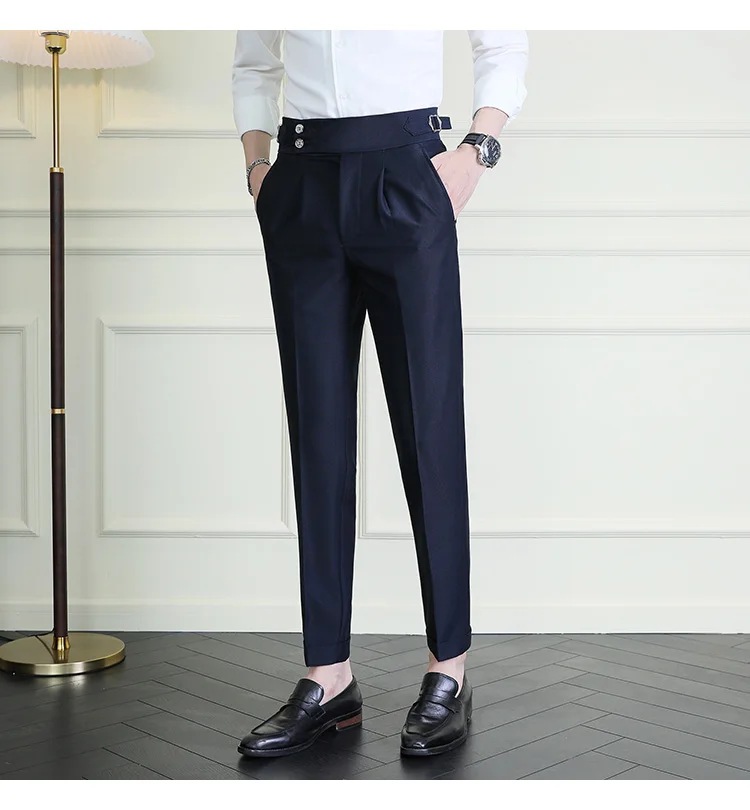 High Quality Italian Style High-waisted Suit Pants Fashion Neapolitan Men's Slim Fit Business Office Social Wedding Trousers