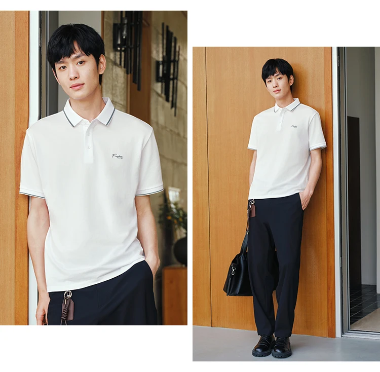 Semir Mens Polo 2026 Color Block Stripe Lapel Cool Feeling Letter Printed Simple Casual Soft