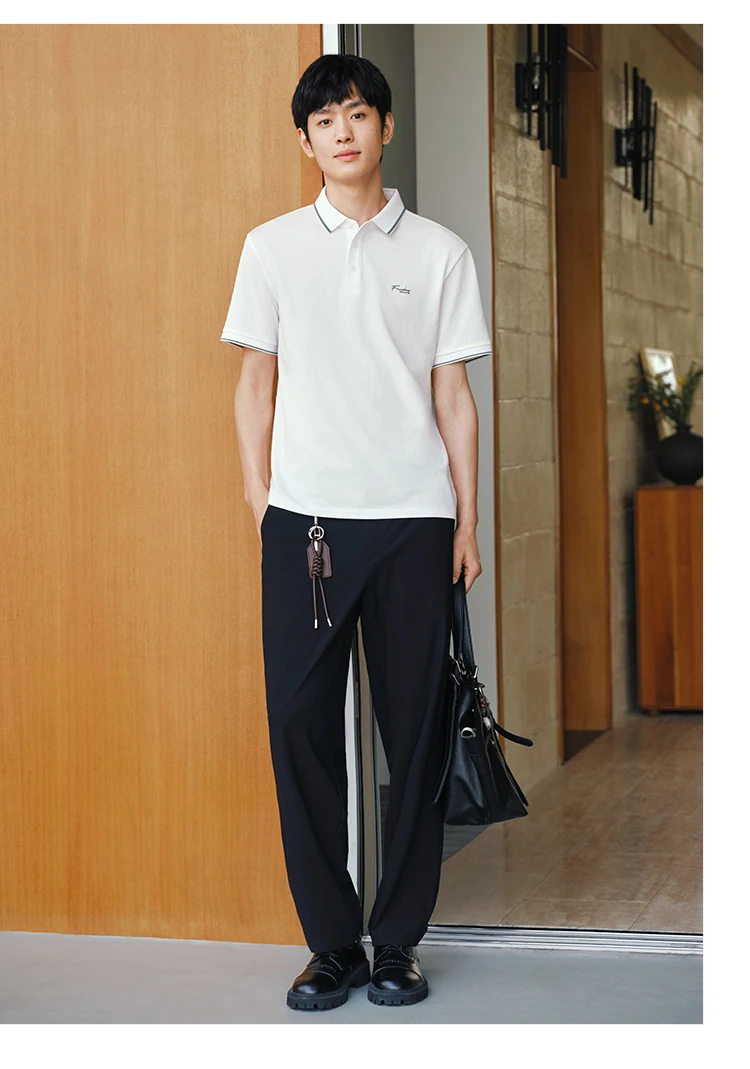 Semir Mens Polo 2026 Color Block Stripe Lapel Cool Feeling Letter Printed Simple Casual Soft
