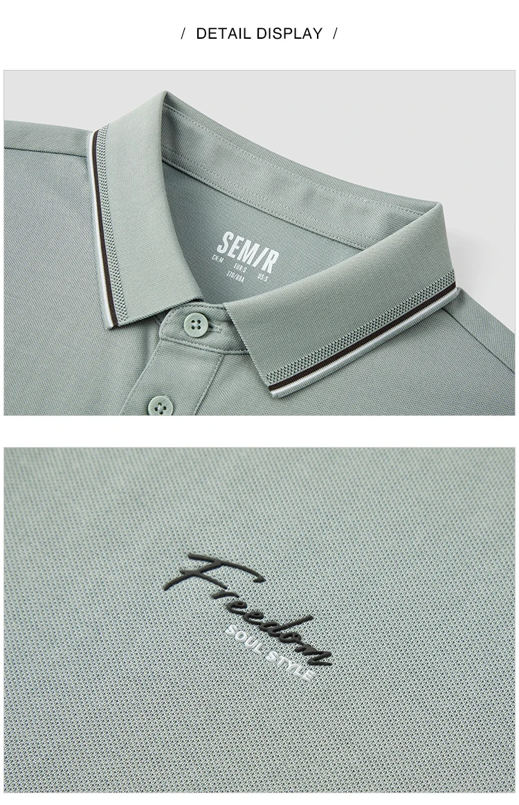 Semir Mens Polo 2026 Color Block Stripe Lapel Cool Feeling Letter Printed Simple Casual Soft