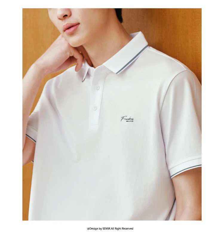 Semir Mens Polo 2026 Color Block Stripe Lapel Cool Feeling Letter Printed Simple Casual Soft